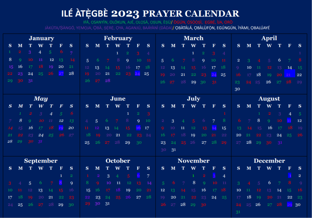 PRAYER CALENDAR ILÉ ÀTÈGBÈ